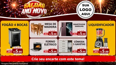 Modelo de TV para TV Horizontal com o tema Saldão de Ano Novo para Móveis e Eletro