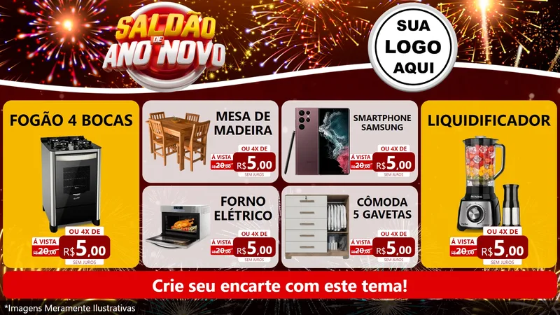 Modelo de TV para TV Horizontal com o tema Saldão de Ano Novo para Móveis e Eletro