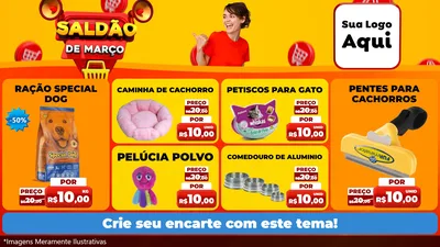 Modelo de TV para TV Horizontal com o tema Saldão de Março para Pet Shop