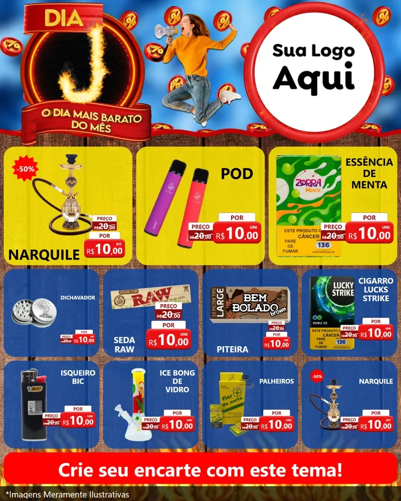 Modelo de Rede Social para Feed Instagram com o tema Dia J - O Dia Mais Barato Do Mês para Tabacaria