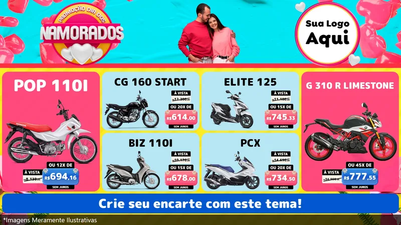 Modelo de TV para TV Horizontal com o tema Promoção Dia dos Namorados para Concessionaria de Motos