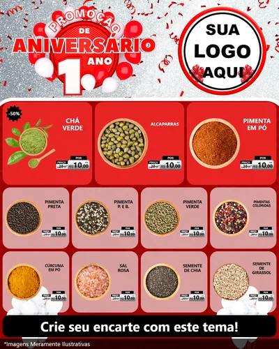 Modelo de Rede Social para Feed Instagram com o tema Promoção de Aniversário - 1 Ano para Produtos Naturais
