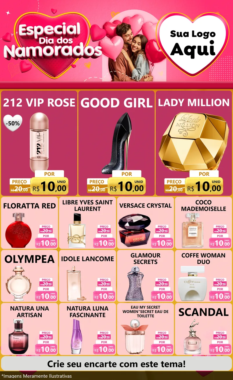 Modelo de Encarte para Encarte Grande com o tema Especial Dia dos Namorados para Perfumes