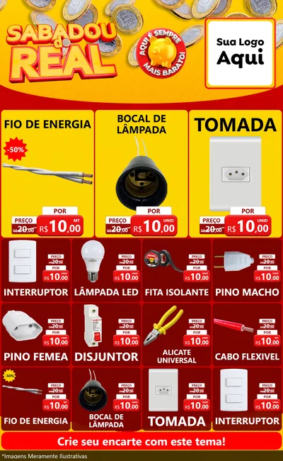 Modelo de Encarte para Encarte Grande com o tema Sabadou do Real para Materiais Elétricos