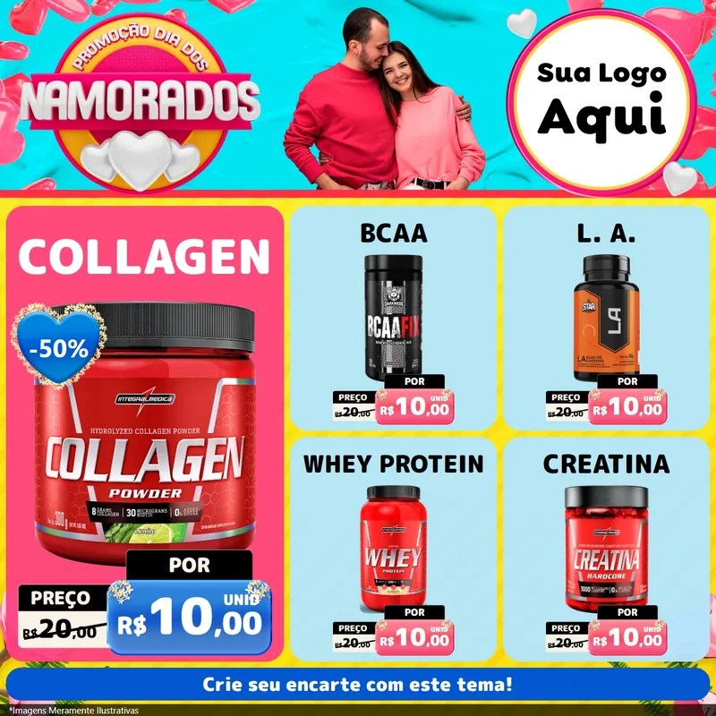 Modelo de Rede Social para Feed Facebook com o tema Promoção Dia dos Namorados para Suplementos alimentares