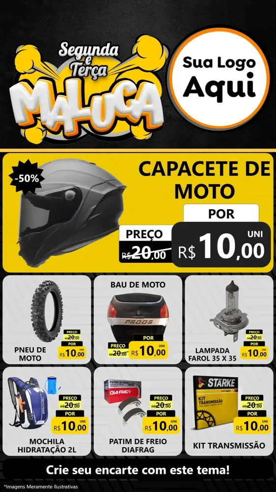 Modelo de Rede Social para Stories com o tema Segunda e Terça Maluca para Moto peças