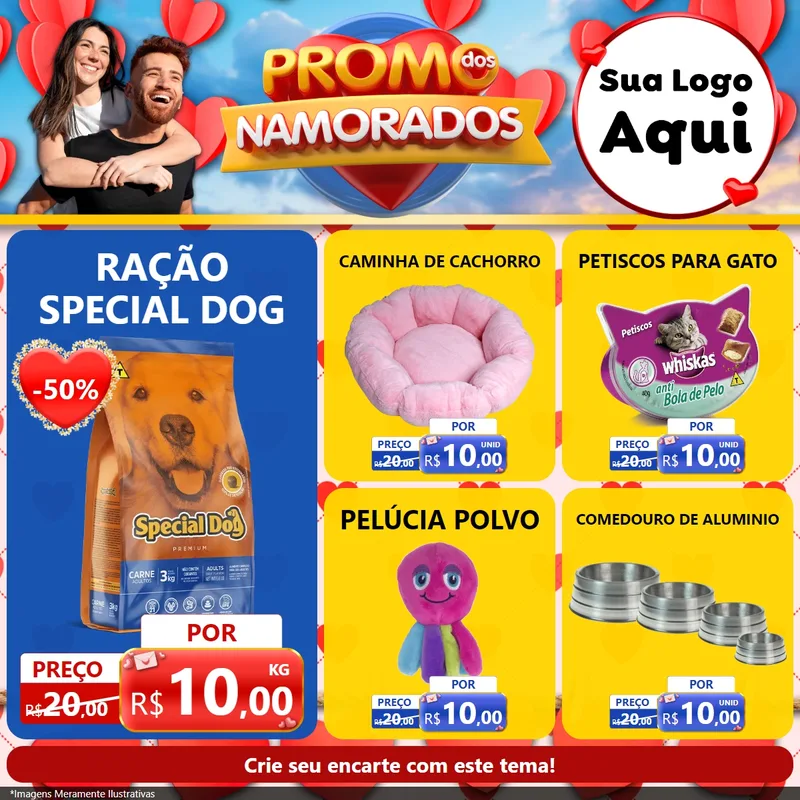 Modelo de Rede Social para Feed Facebook com o tema Promo dos Namorados para Pet Shop