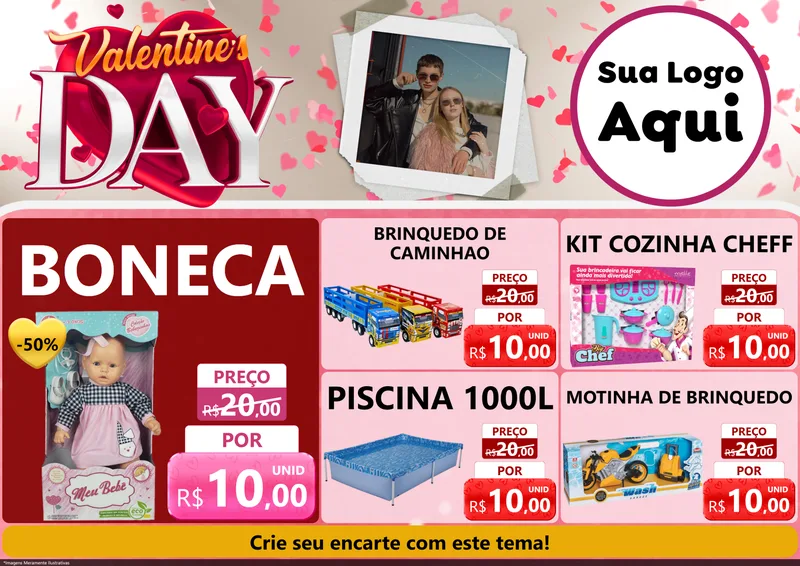Modelo de Encarte para Encarte A4 Horizontal com o tema Valentine's Day para Brinquedos