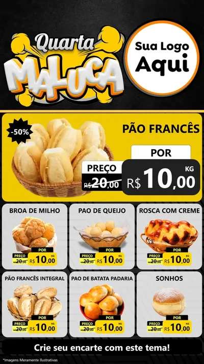 Modelo de Rede Social para Stories com o tema Quarta Maluca para Padaria