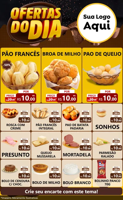 Modelo de Encarte para Encarte Grande com o tema Ofertas do Dia para Padaria