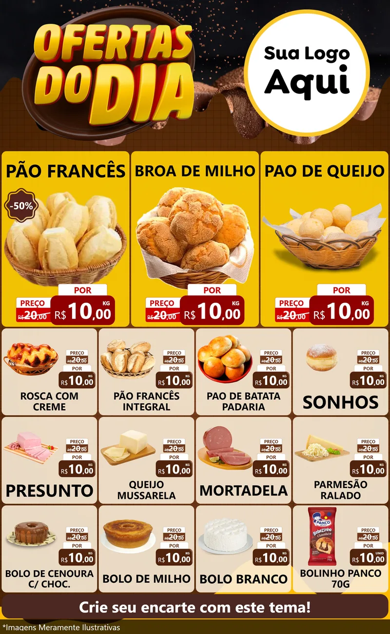 Modelo de Encarte para Encarte Grande com o tema Ofertas do Dia para Padaria