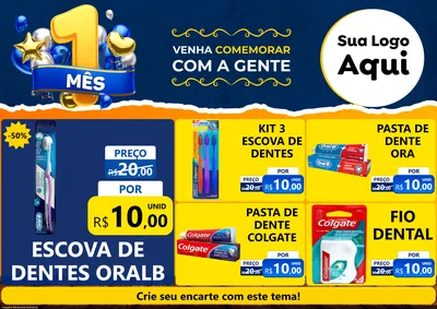 Modelo de Encarte para Encarte A4 Horizontal com o tema Um Mês de Aniversário para Higiene Pessoal