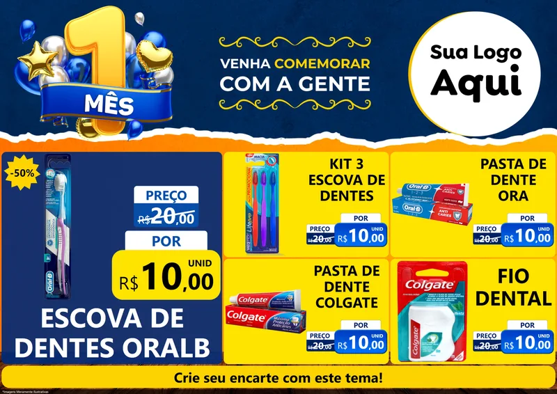 Modelo de Encarte para Encarte A4 Horizontal com o tema Um Mês de Aniversário para Higiene Pessoal