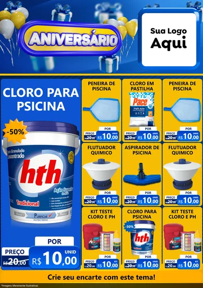 Modelo de Encarte para Encarte A4 Vertical com o tema Aniversário para Produtos para Piscina