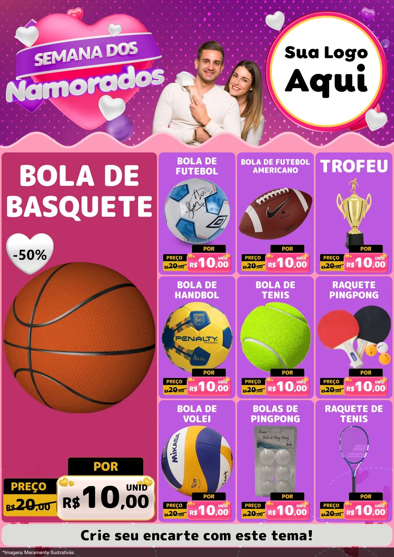 Modelo de Encarte para Encarte A4 Vertical com o tema Semana dos Namorados para Artigos Esportivos