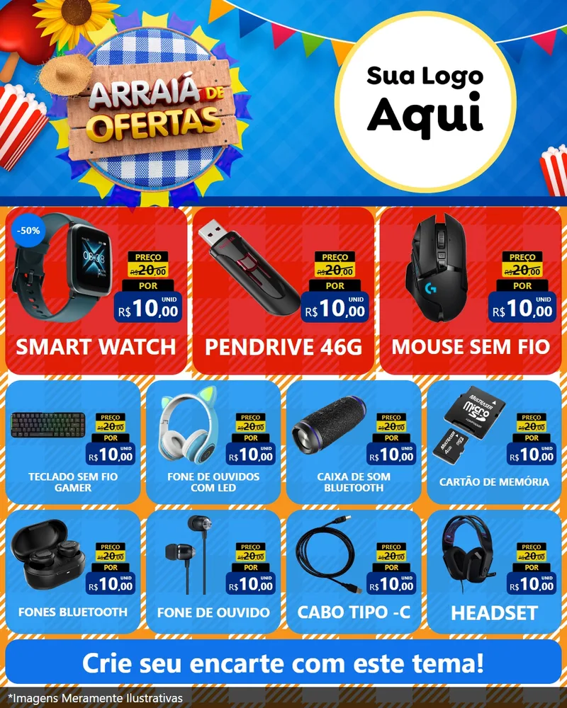Modelo de Rede Social para Feed Instagram com o tema Arraiá de Ofertas para Informática