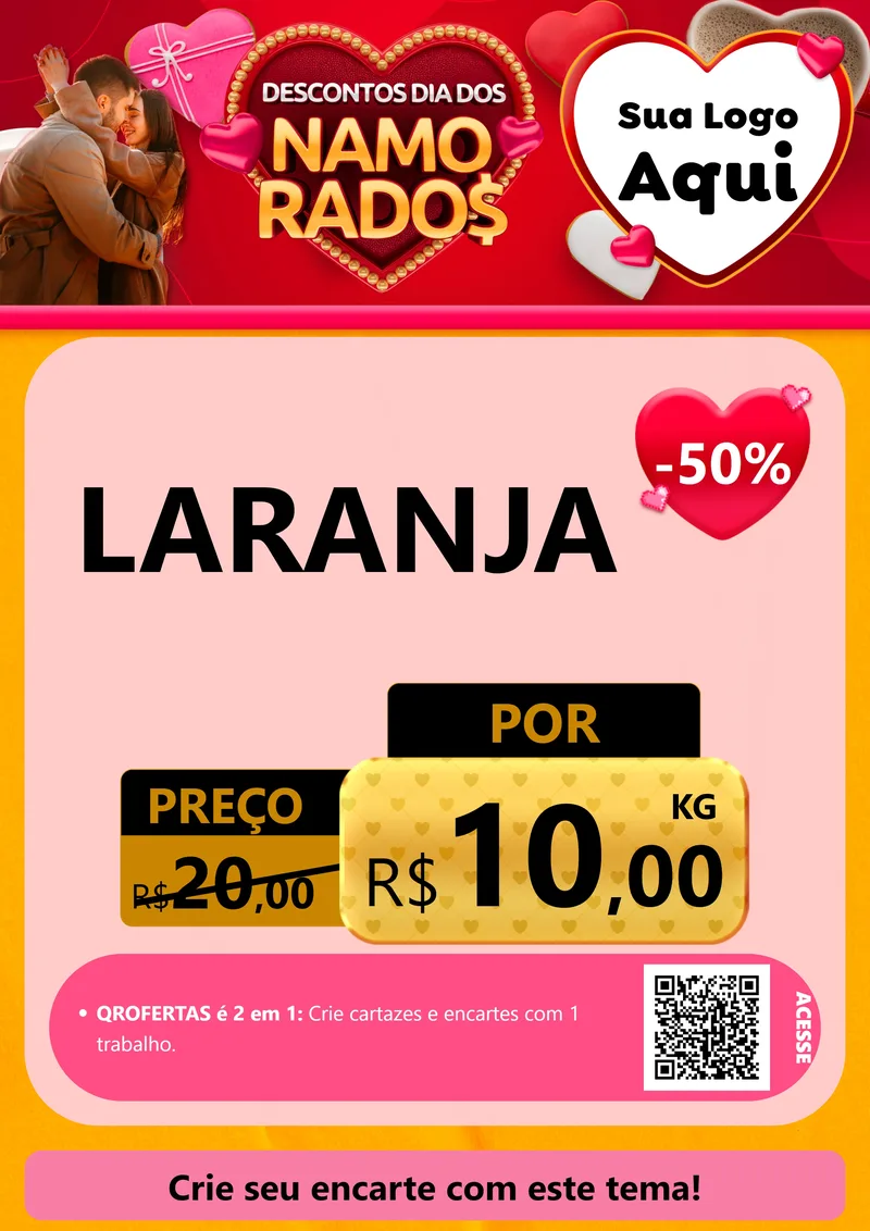 Modelo de Cartaz para Cartaz A4 Vertical com o tema Descontos Dia dos Namorados para Hortifrúti