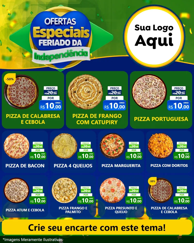 Modelo de Rede Social para Feed Instagram com o tema Ofertas Especiais Feriado da Independência para Pizzaria