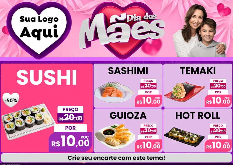 Modelo de Encarte para Encarte A4 Horizontal com o tema Dia das Mães para Comida japonesa