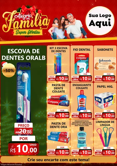 Modelo de Encarte para Encarte A4 Vertical com o tema Alegria em Família Super Ofertas - Natal para Higiene Pessoal