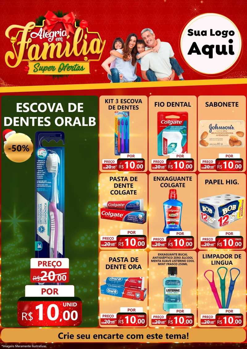 Modelo de Encarte para Encarte A4 Vertical com o tema Alegria em Família Super Ofertas - Natal para Higiene Pessoal