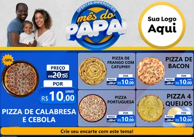 Modelo de Encarte para Encarte A4 Horizontal com o tema Ofertas Imperdíveis Mês Do Papai para Pizzaria