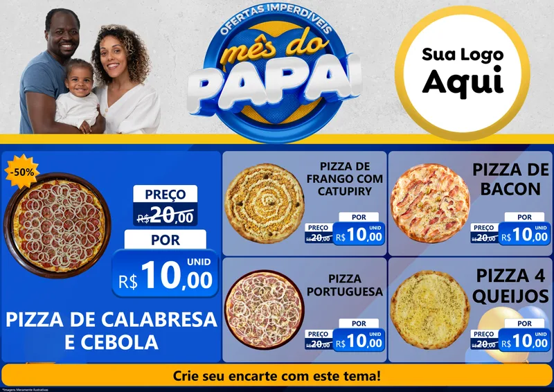 Modelo de Encarte para Encarte A4 Horizontal com o tema Ofertas Imperdíveis Mês Do Papai para Pizzaria