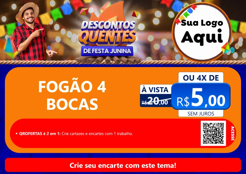 Modelo de Cartaz para Cartaz A4 Horizontal com o tema Descontos Quentes de Festa Junina para Móveis e Eletro