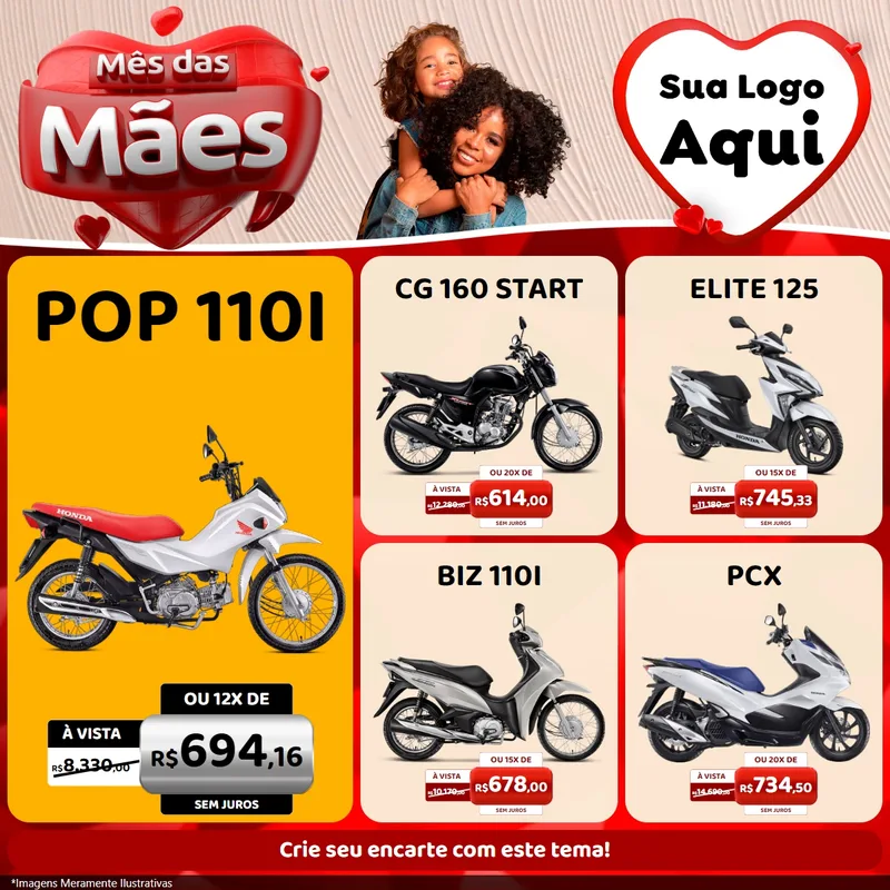 Modelo de Rede Social para Feed Facebook com o tema Mês das Mães para Concessionaria de Motos