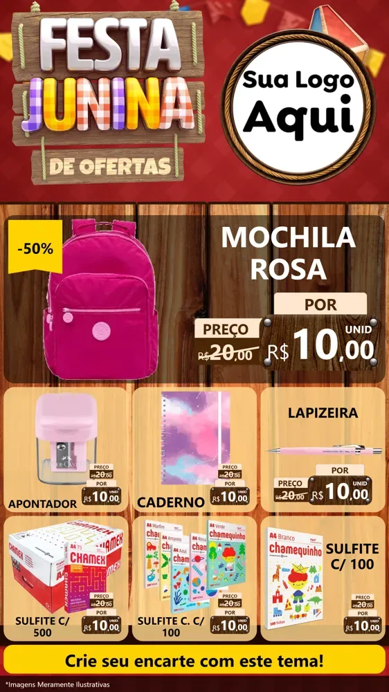 Modelo de Rede Social para Stories com o tema Festa Junina de Ofertas para Papelaria