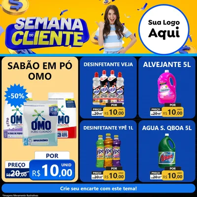 Modelo de Rede Social para Feed Facebook com o tema Semana do Cliente para Produtos de Limpeza