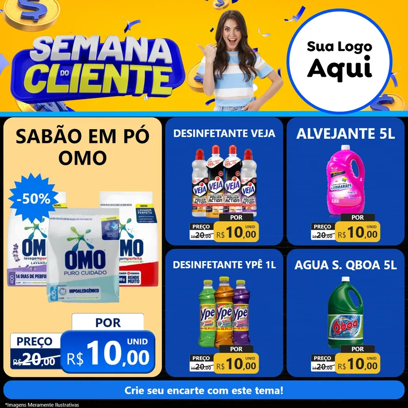 Modelo de Rede Social para Feed Facebook com o tema Semana do Cliente para Produtos de Limpeza