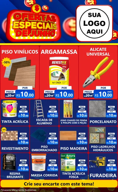 Modelo de Encarte para Encarte Grande com o tema Ofertas Especiais de Junho para Material para Construção