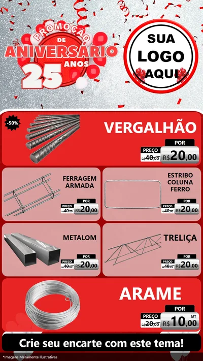 Modelo de TV para TV Vertical com o tema Promoção de Aniversário - 25Anos para Ferragens
