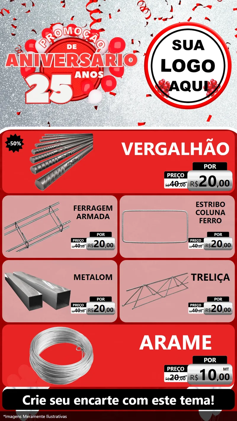 Modelo de TV para TV Vertical com o tema Promoção de Aniversário - 25Anos para Ferragens