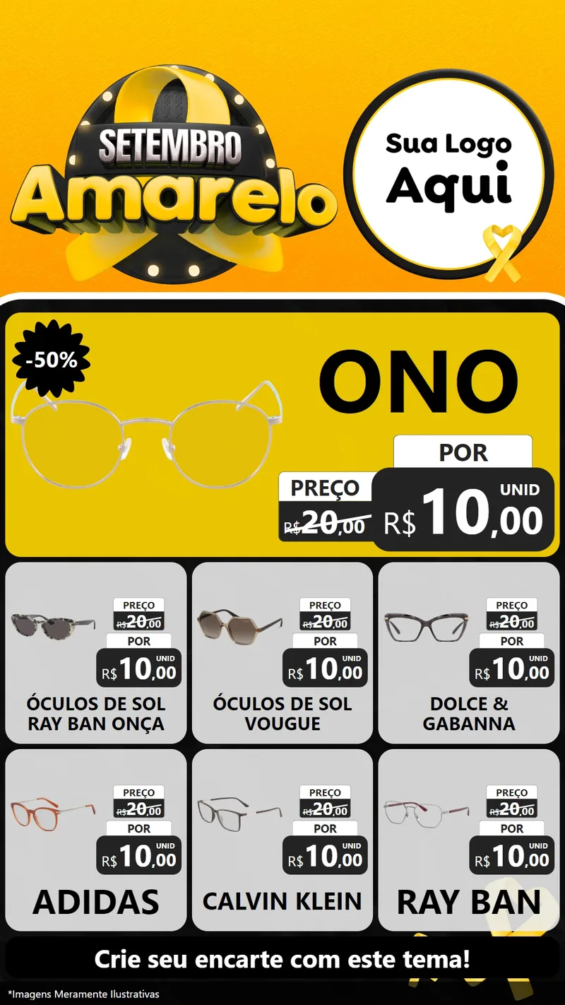 Modelo de Rede Social para Stories com o tema Setembro Amarelo para Óticas
