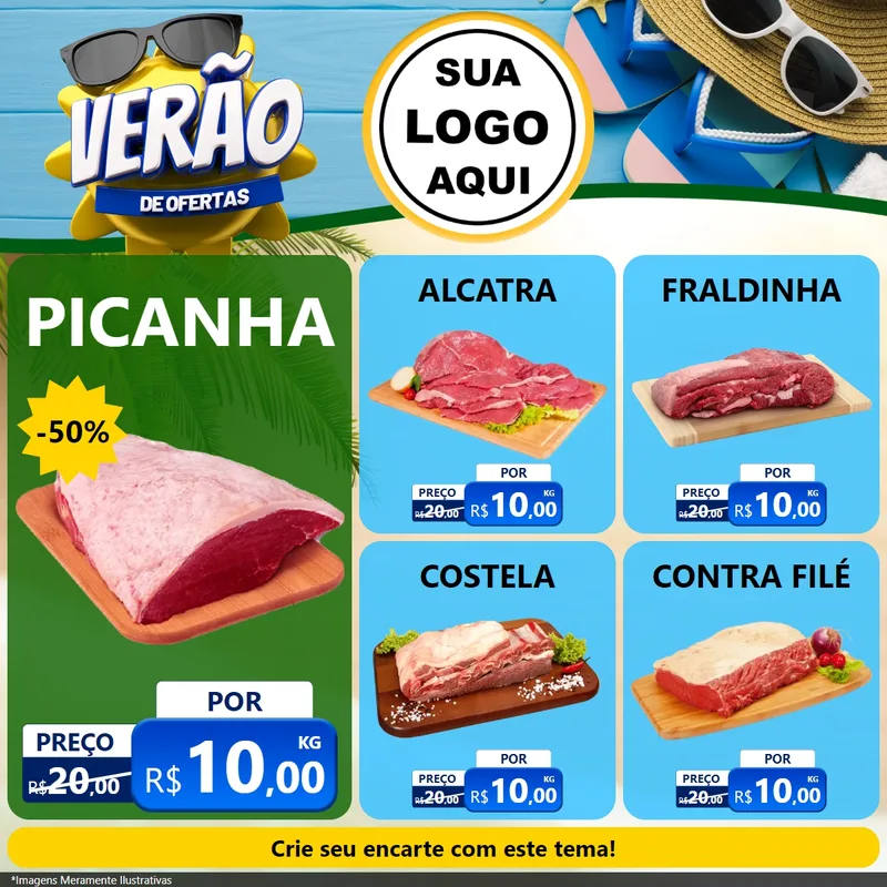 Modelo de Rede Social para Feed Facebook com o tema Verão de Ofertas para Açougue