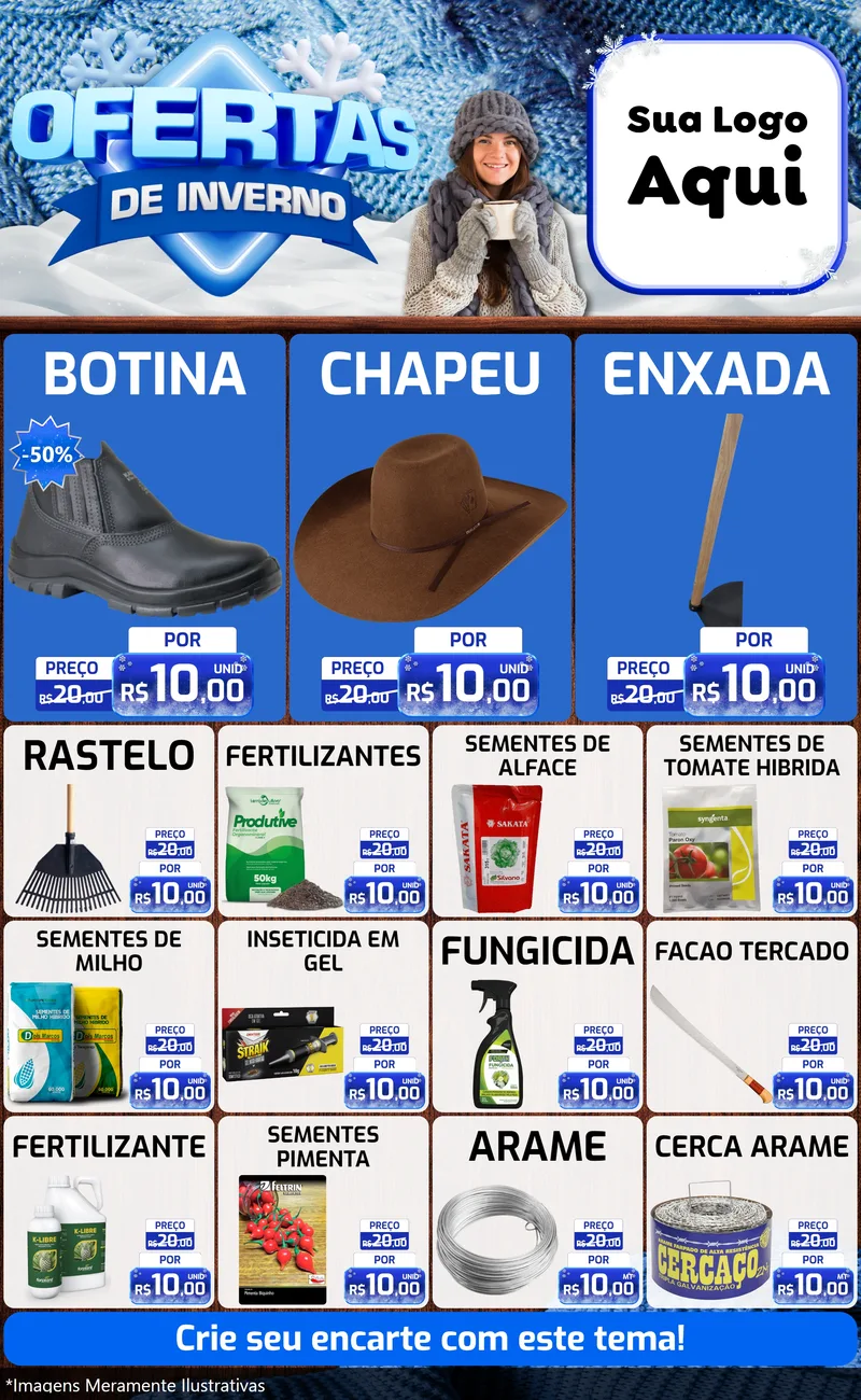 Modelo de Encarte para Encarte Grande com o tema Ofertas de Inverno para Agropecuária