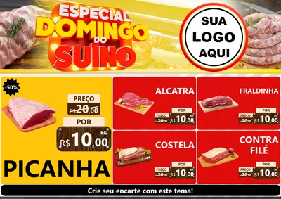 Modelo de Encarte para Encarte A4 Horizontal com o tema Especial Domingo do Suíno para Açougue