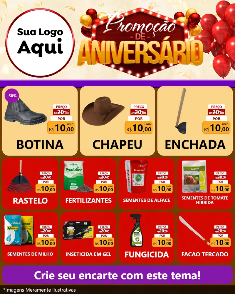 Modelo de Rede Social para Feed Instagram com o tema Promoção de Aniversário para Agropecuária