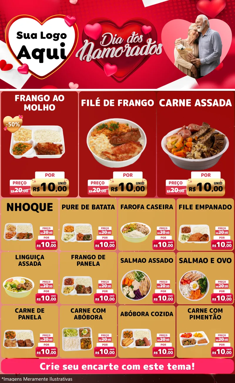 Modelo de Encarte para Encarte Grande com o tema Dia Dos Namorados para Restaurante