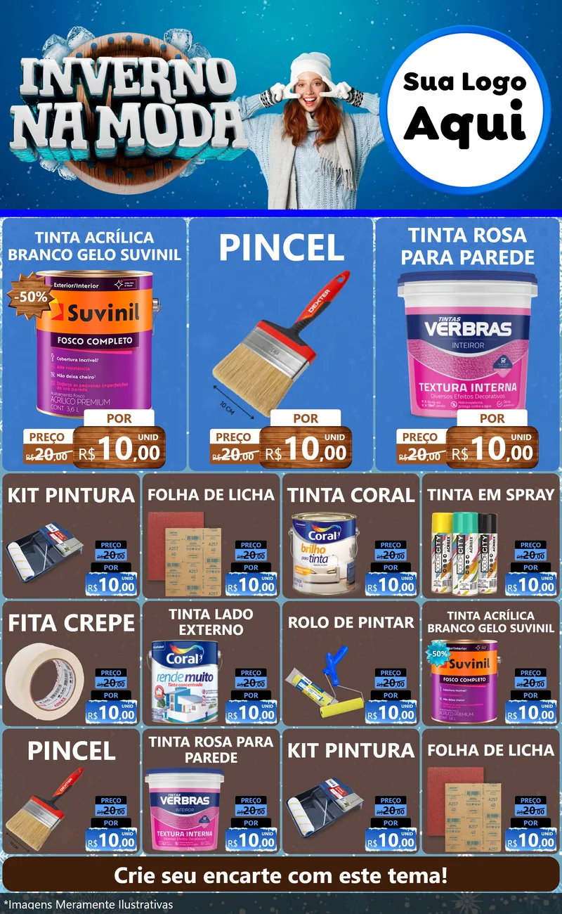 Modelo de Encarte para Encarte Grande com o tema Inverno na Moda para Tintas e Ferramentas