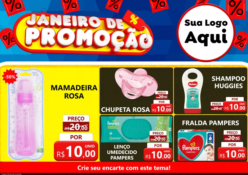 Modelo de Encarte para Encarte A4 Horizontal com o tema Janeiro de Promoção para Bebês
