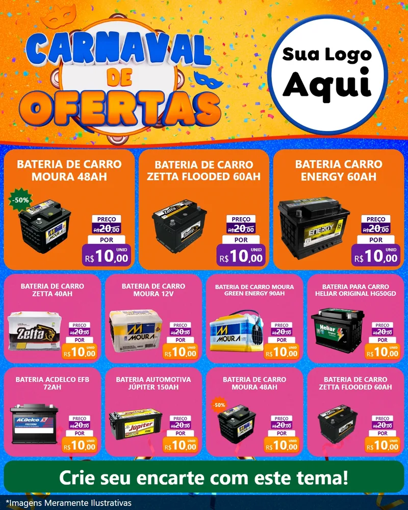 Modelo de Rede Social para Feed Instagram com o tema Carnaval de Ofertas para Baterias Elétricas