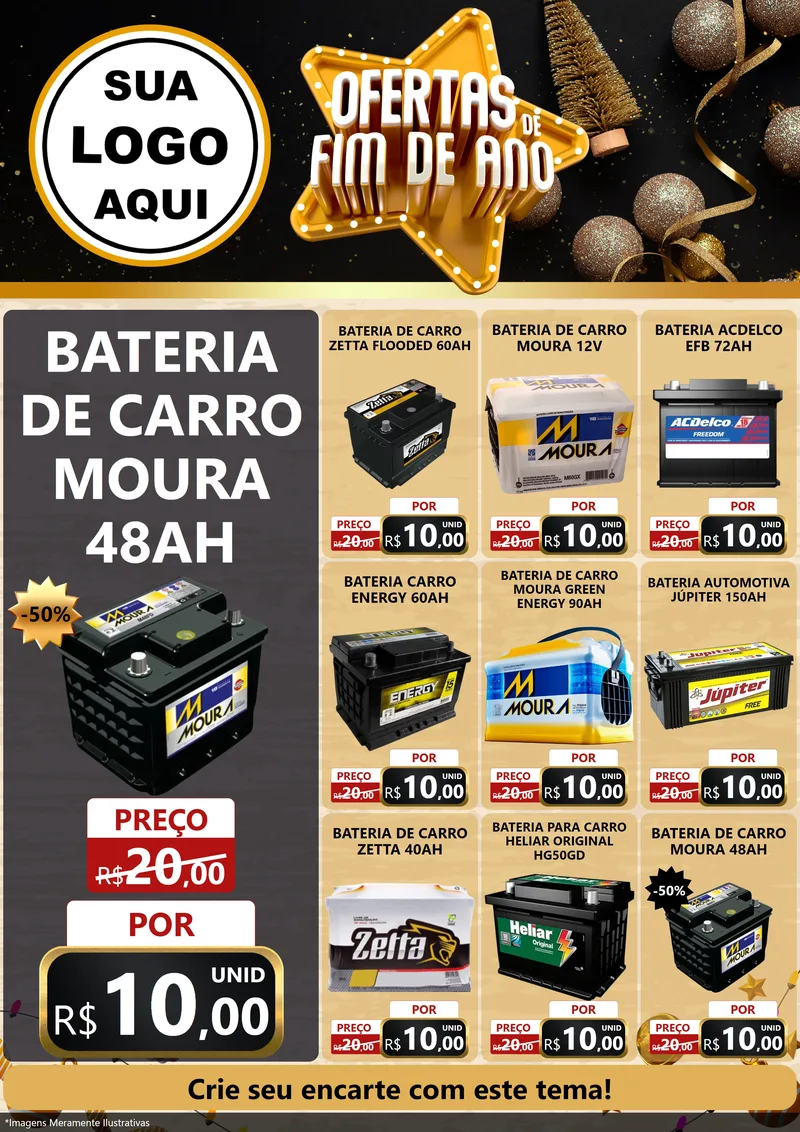 Modelo de Encarte para Encarte A4 Vertical com o tema Ofertas de Fim de Ano para Baterias Elétricas