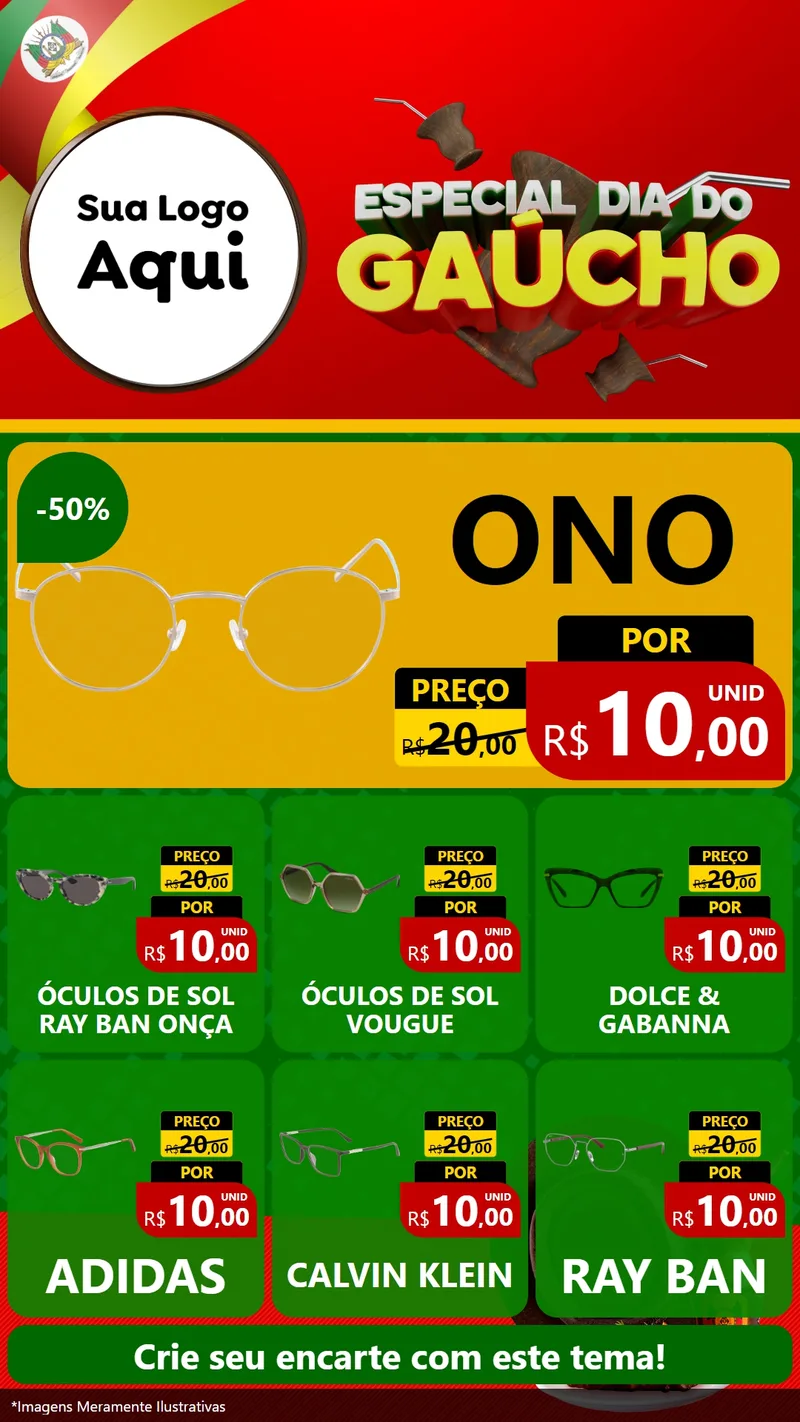 Modelo de Rede Social para Stories com o tema Especial Dia do Gaúcho para Óticas