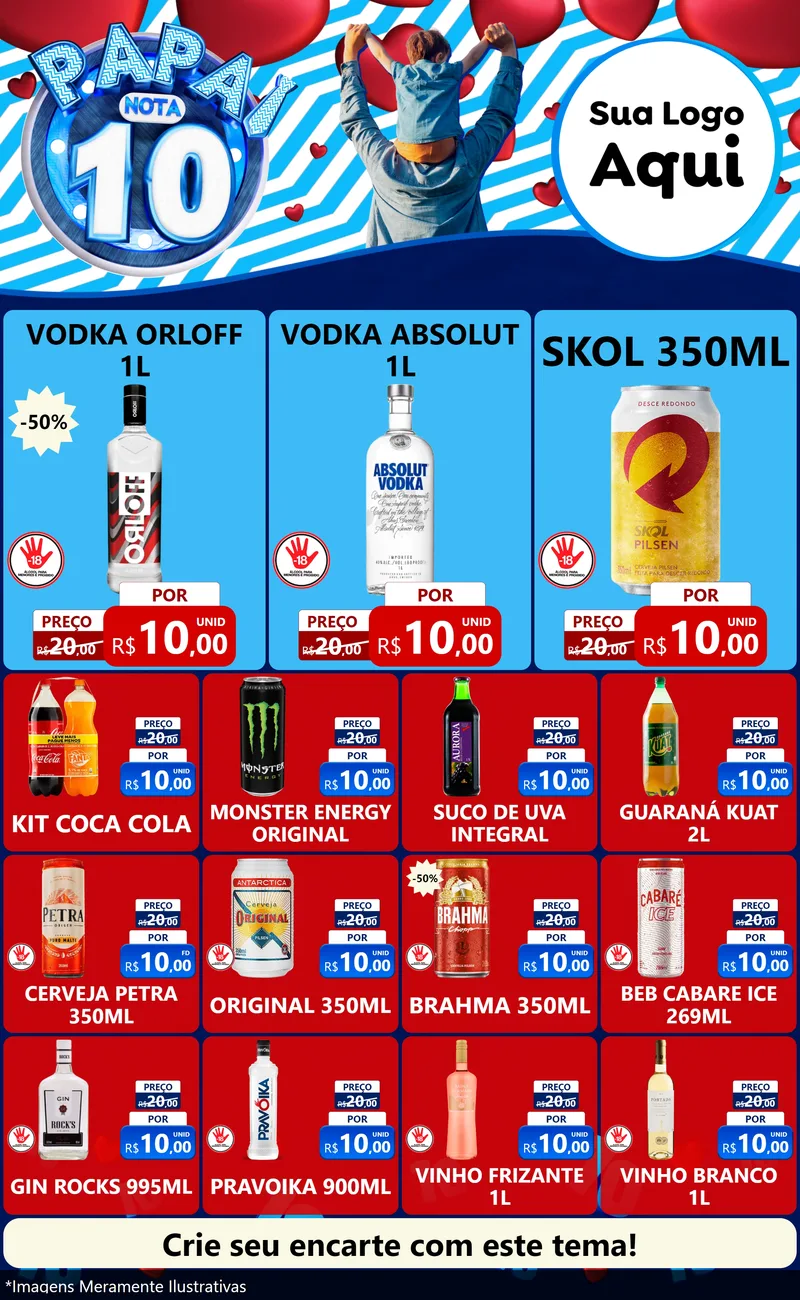 Modelo de Encarte para Encarte Grande com o tema Papai Nota 10 para Distribuidora de bebidas
