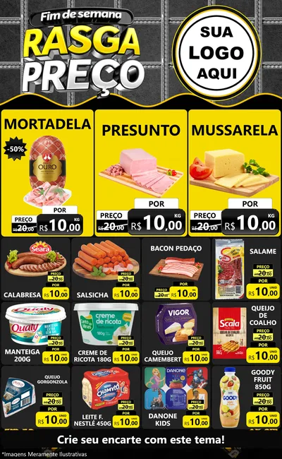 Modelo de Encarte para Encarte Grande com o tema Fim de Semana Rasga Preço para Frios e Laticínios