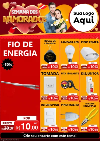 Modelo de Encarte para Encarte A4 Vertical com o tema Semana dos Namorados para Materiais Elétricos