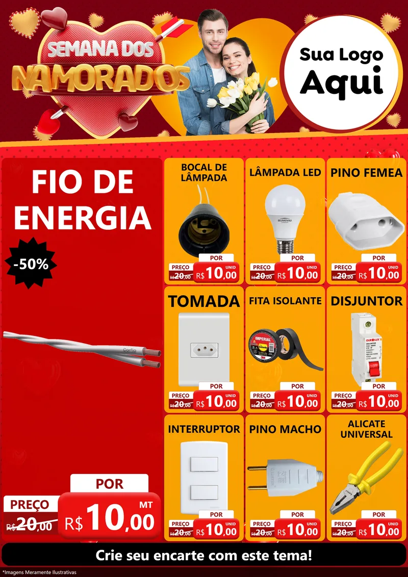 Modelo de Encarte para Encarte A4 Vertical com o tema Semana dos Namorados para Materiais Elétricos